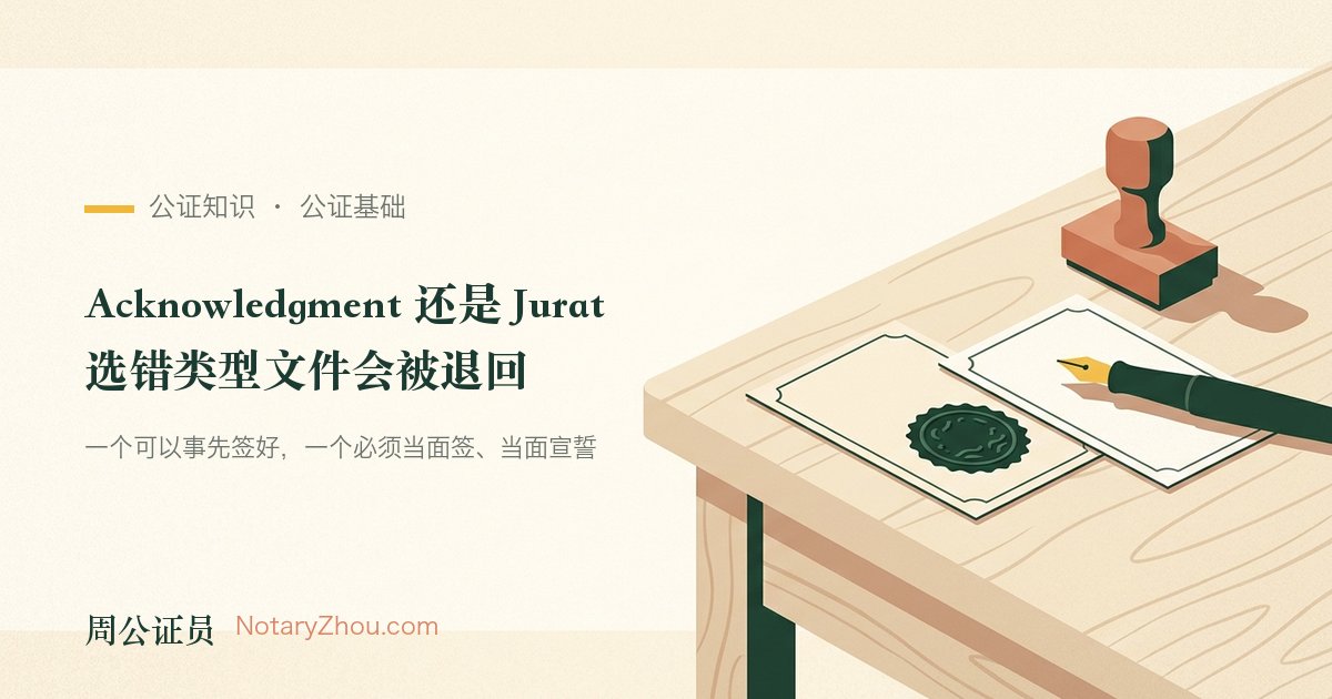 插图：同一份文件下方并排放着两段不同的公证证词，一段写着"personally appeared"，一段写着"Subscribed and sworn"