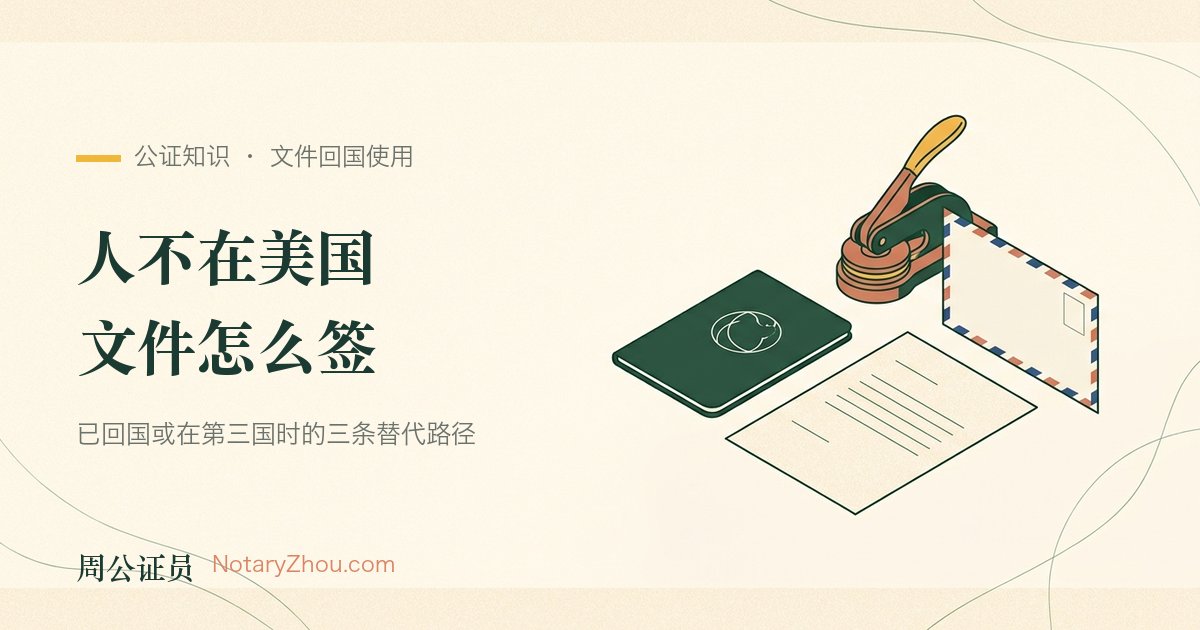 插图：一本护照、一份只有空白横线的待签文件与一枚钢印压印器并排摆放，旁边是一只准备寄往美国的航空信封