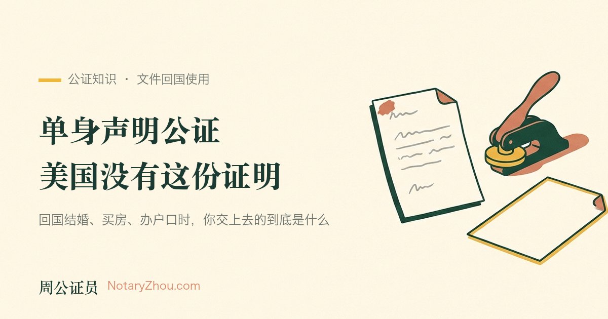 插图：一份签名栏留白的声明书摊在桌上，旁边是一只举起宣誓的手、一枚公证钢印，以及一张盖着红色方印的表格